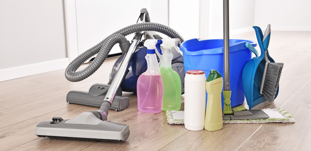 Vacuum,cleaner,and,variety,of,detergent,bottles,and,chemical,cleaning