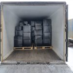 Road,freight,trailer,loaded,with,boxes.,boxes,wrapped,in,a